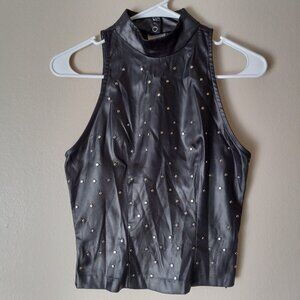 INDEED Black Silver-Studded Leather Look-alike Tank Women's S